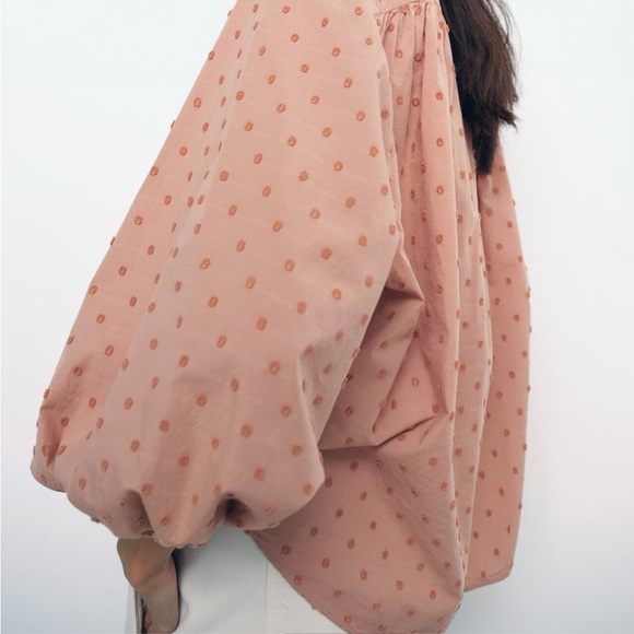 Zara Swiss Dot Blouse with Voluminous Sleeves - Picture 2 of 10